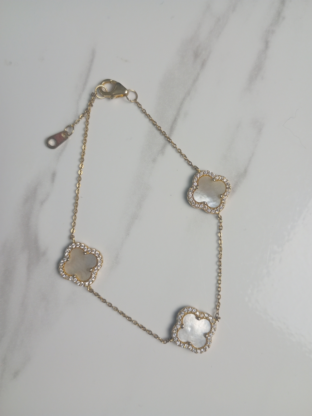 Gold Over Sterling Silver Mother-of-Pearl Clover Bracelet